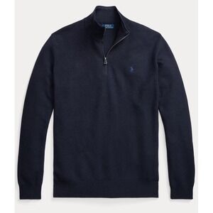 NWT Men Polo Ralph Lauren Mesh Knit Cotton‎ Quarter Zip Sweater Navy Heather 4XB